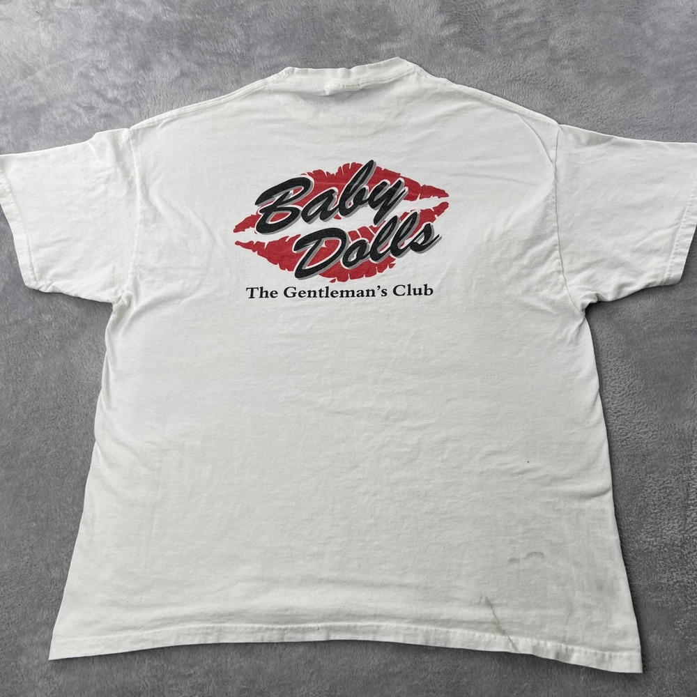 Baby Dolls Tee XL Hanes Heavyweight 90s Strip Club Gentlemans Club White Vintage